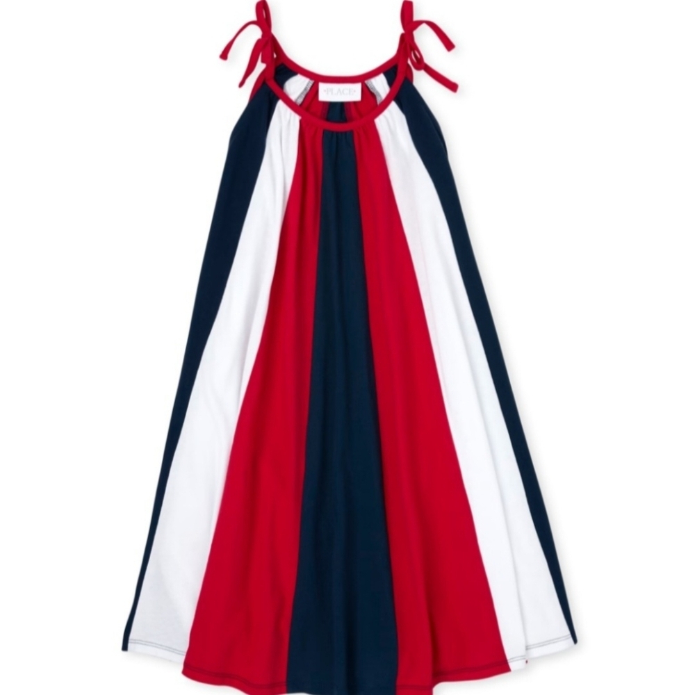 The Children's Place Girls Red White & Blue Colorblock Dress Size Lg 10/12